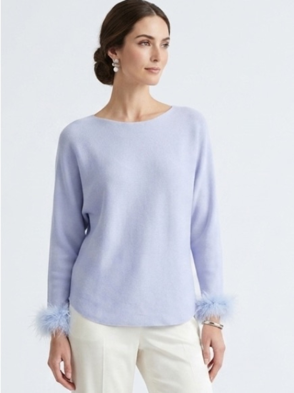 NEW Sioni Milano purple sweater faux feather long sleeve Knit Top MEDIUM